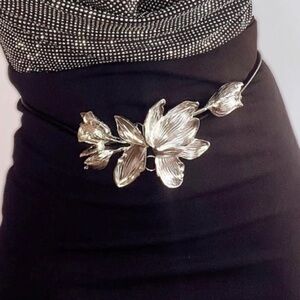 Zara Silver 3D Floral Accent Belt One Size Fit All